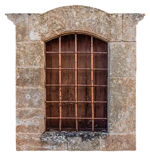 Rustic Arched Stone Windowwith Iron Bars PNG Image