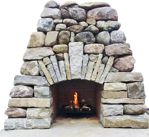 Rustic Stone Fireplace With Flames PNG Image