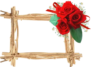 Rustic Twig Framewith Red Roses PNG Image