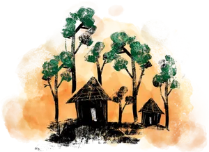 Rustic Village Sunset Artwork PNG Image