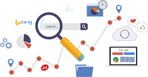 S E O Conceptsand Search Engines Illustration PNG Image