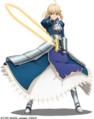 Saber Anime Character With Sword PNG Image