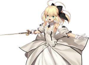 Saber Anime Character With Sword PNG Image