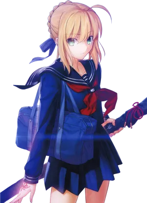 Saberin School Uniform Anime Art PNG Image