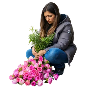 Sad Person With Drooping Flowers Png 40 PNG Image