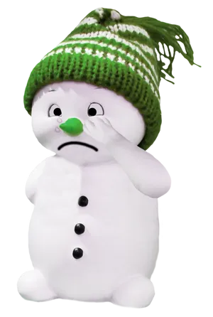 Sad Snowmanwith Green Hat PNG Image