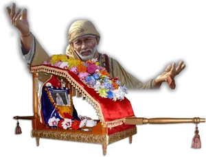 Sai Baba Statuewith Floral Decorations PNG Image