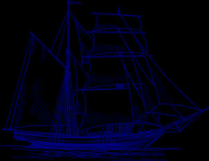 Sailing Ship Outline Art PNG image with transparent background
