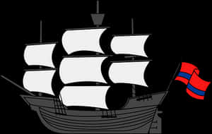 Sailing Ship Silhouettewith Flag PNG image with transparent background