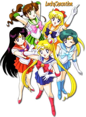 Sailor Moon Team Animated Characters PNG Image