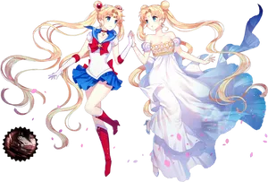 Sailor Moonand Princess Serenity Art PNG Image