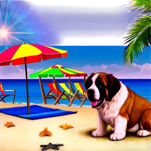 Saint Bernard At The Beach Png 06252024 PNG Image