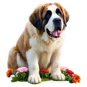 Saint Bernard With Flowers Png 06252024 PNG Image