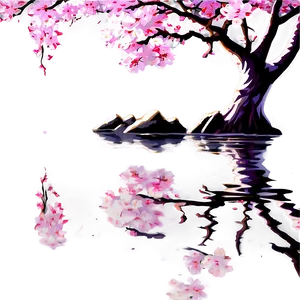 Sakura Tree Reflection In Water Png Ijh PNG Image