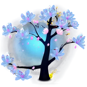 Sakura Tree With Fireflies At Night Png 18 PNG Image