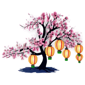 Sakura Tree With Paper Lanterns Png Lri PNG Image