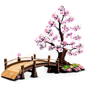 Sakura Tree With Wooden Bridge Png Yer7 PNG Image