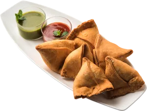 Samosaswith Chutneys PNG Image