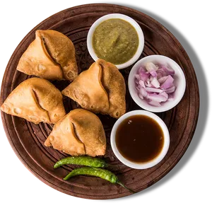 Samosaswith Chutneysand Onions PNG Image