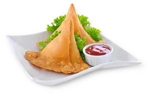 Samosawith Chutney Dish PNG Image