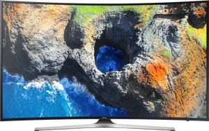 Samsung Curved Monitor Aerial Coastline View PNG Image