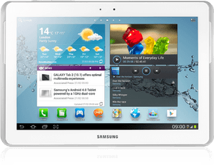Samsung Tablet Displaying Weatherand Multimedia PNG image with transparent background