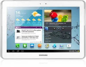 Samsung Tablet Displaying Weatherand Multimedia PNG Image