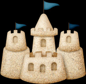 Sand Castle Triowith Blue Flags PNG with transparent background