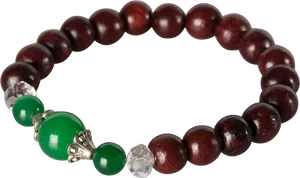 Sandalwood Bead Braceletwith Green Stone PNG Image