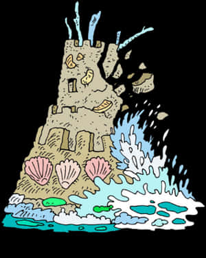 Sandcastle By The Sea Illustration PNG image with transparent background