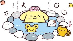 Sanrio_ Characters_ Enjoying_ Hot_ Spring PNG Image