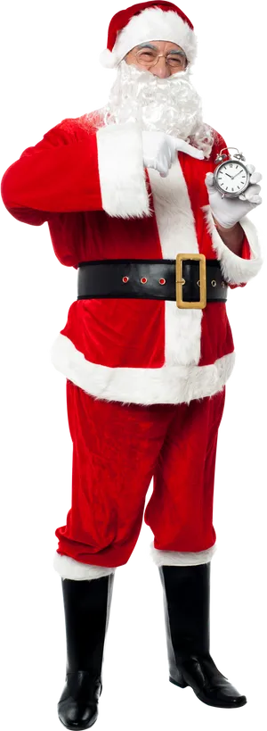 Santa_ Claus_ Holding_ Clock PNG Image