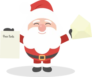 Santa Claus Holding Letterand Envelope PNG Image