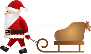 Santa Claus Pulling Sleigh PNG Image