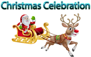 Santa Claus Reindeer Sleigh Christmas Celebration PNG Image