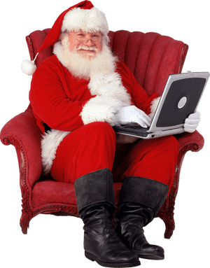 Santa Claus With Laptop PNG with transparent background