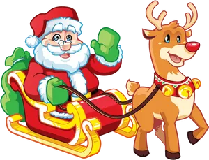 Santa_ Claus_with_ Reindeer_and_ Sleigh PNG Image