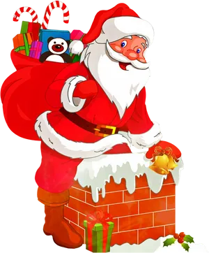 Santa Clauswith Sackof Giftson Chimney PNG Image