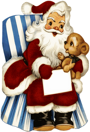 Santa_ Claus_with_ Teddy_ Bear_and_ List PNG image with transparent background