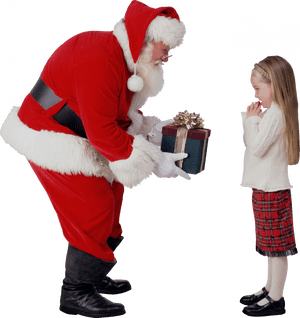 Santa Giving Giftto Child PNG with transparent background