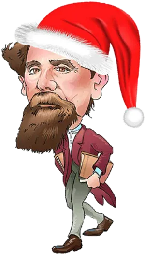 Santa Hat Bearded Man Caricature PNG Image