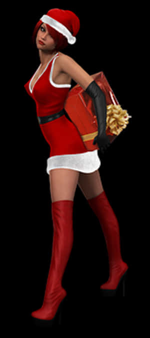 Santa Hat Female Character Pose PNG image with transparent background