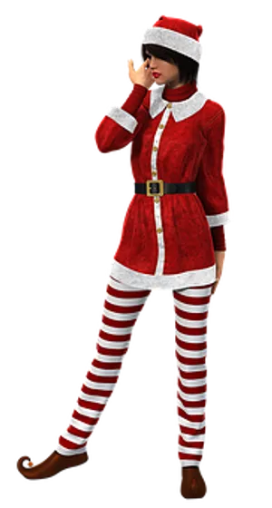 Santa Inspired Fashion Model Pose PNG Image