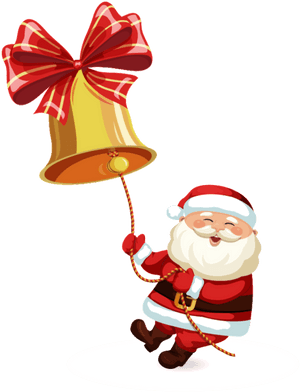 Santa Ringing Golden Bell PNG image with transparent background
