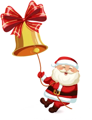 Santa Ringing Golden Bell PNG Image