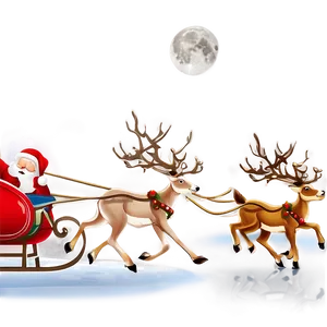 Santa Sleigh And Reindeer By Moonlight Png Eev PNG Image