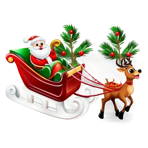 Santa Sleigh And Reindeer With Christmas Tree Png Iey37 PNG Image