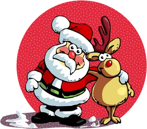 Santaand Reindeer Cartoon PNG Image