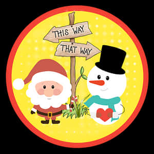 Santaand Snowman Direction Sign PNG image with transparent background