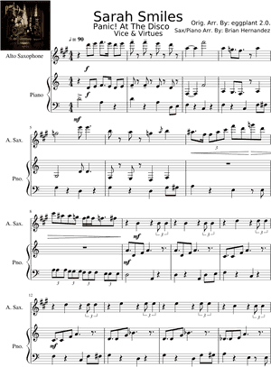 Sarah Smiles Panic At The Disco Piano Sheet Music , - Sarah Smiles Panic At The Disco Piano Sheet Music, HD Png Download PNG image with transparent background